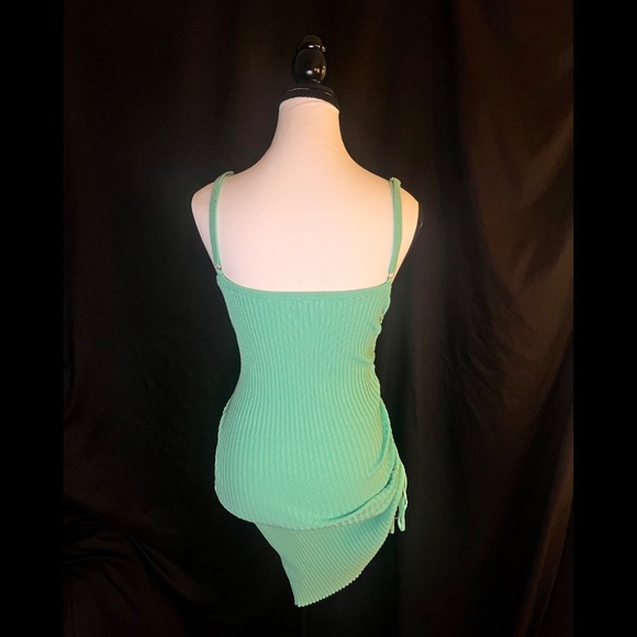 Mint Ribbed Bodycon Mini Dress | Adjustable Side Ruched | Size M - Picture 5 of 7